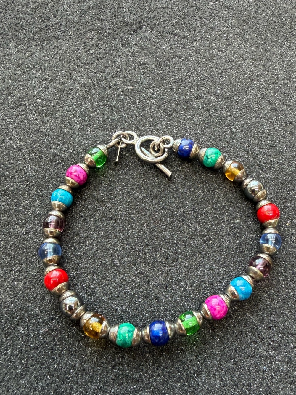 Sterling Silver And Multi-Color Bead Bracelet